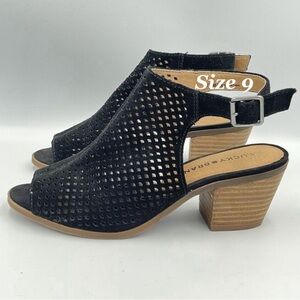 Lucky Brand Suede Peep Toe Sling Back Block Heels